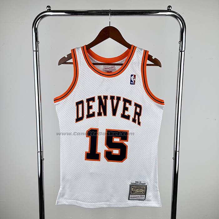 Maglia Denver Nuggets Carmelo Anthony No 15 Mitchell & Ness 2006-07 Bianco1